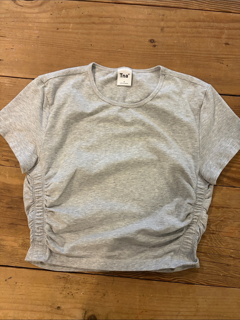 TNA Light Heather Gray Short Sleeve Ruched Side Tee